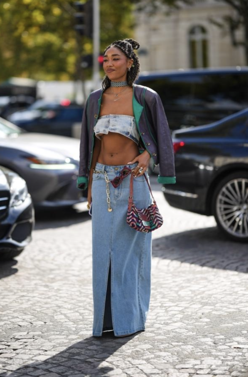 How to Style a Maxi Denim Skirt